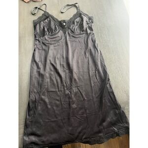 Vintage Sliperfection Black Satin Lace Trim Full Slip Dress Size 38 Made in USA